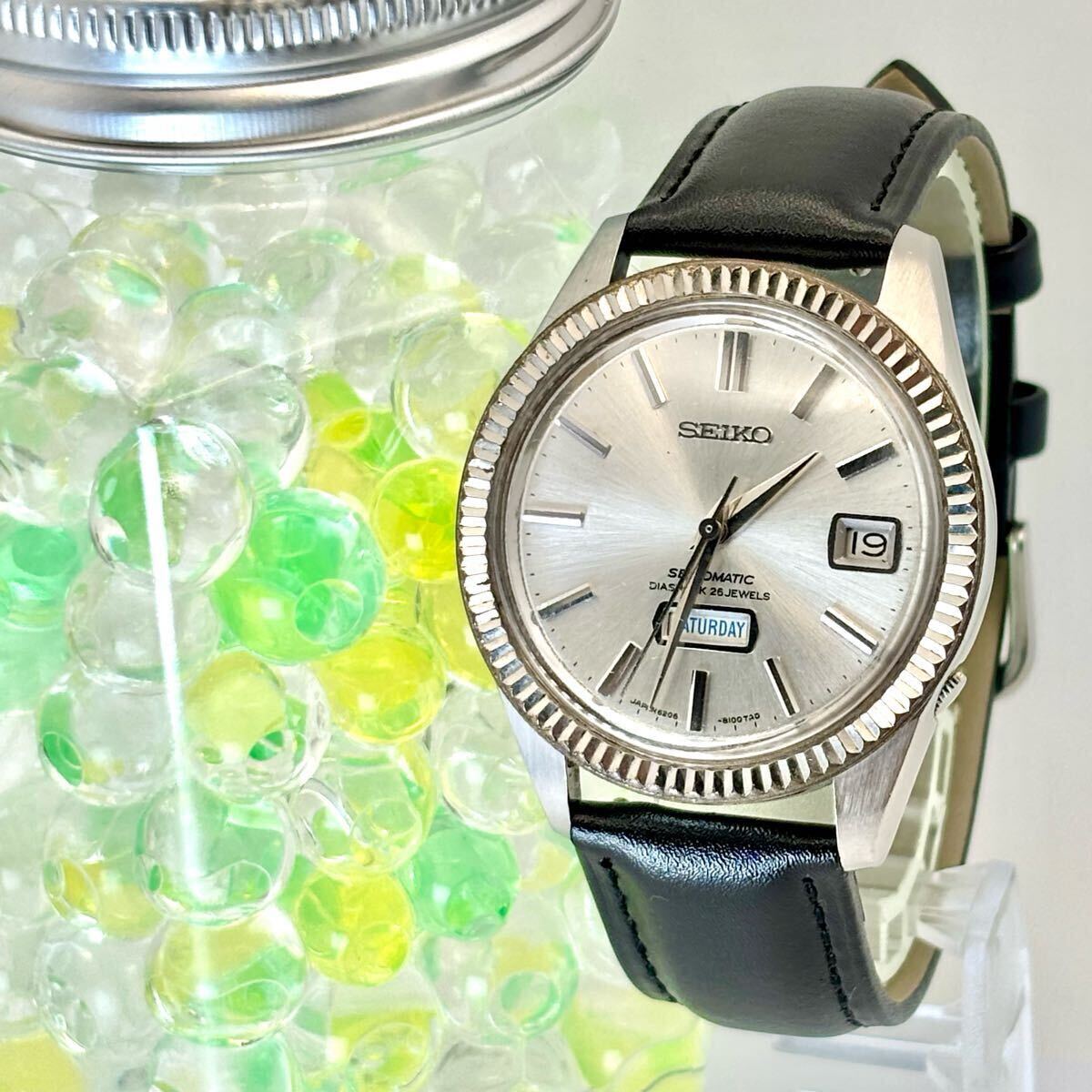 【稼働】 SEIKO MATIC セイコーマティック DIASHOCK ダイヤショック 機械式 自動巻き メンズ 腕時計 シルバー 6206-8080 新品ベルト拍卖