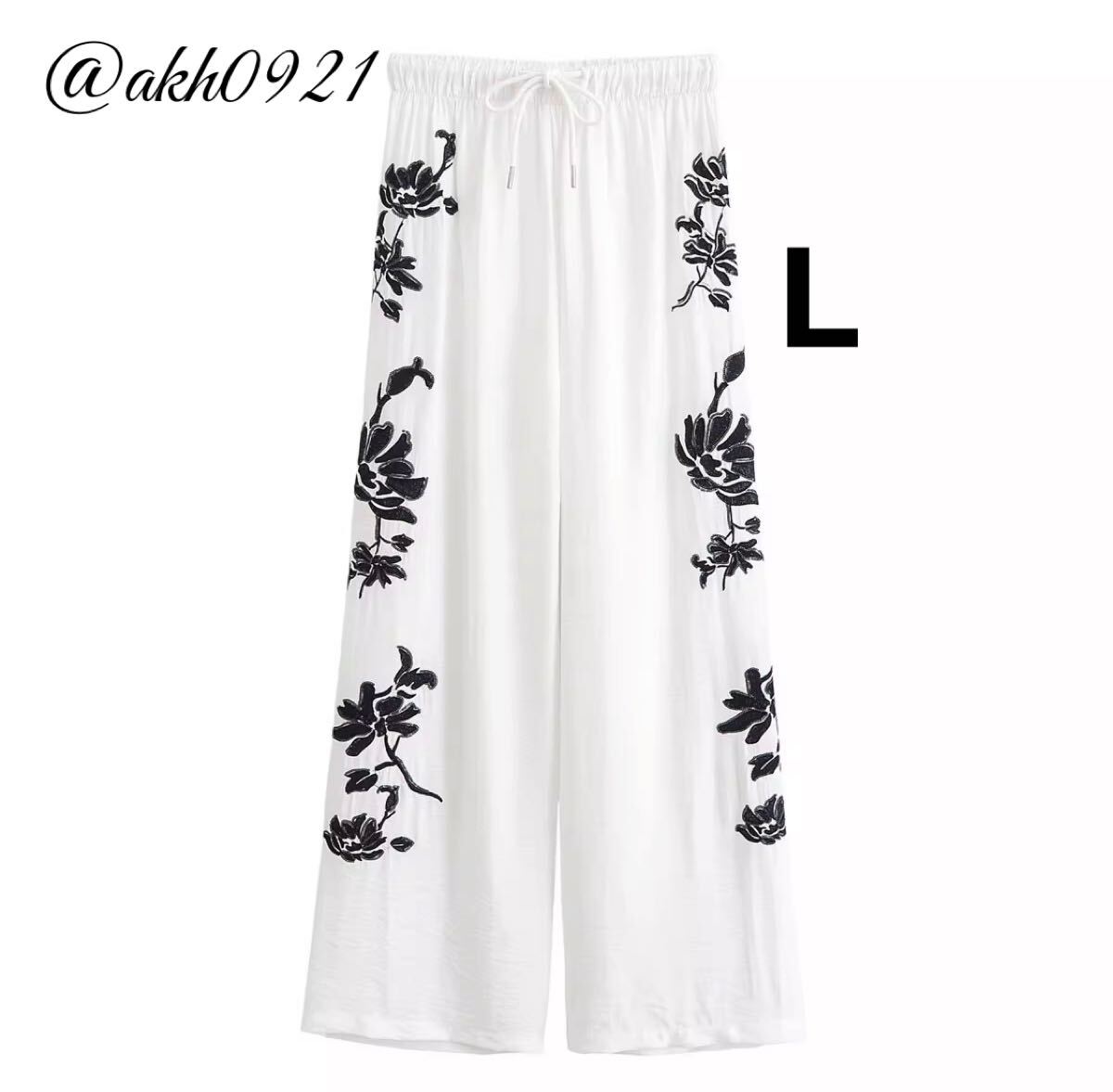 新品★夏新作★vintage ヴィンテージ レトロ フラワー 花 刺繍 ワイドパンツ ロングパンツ ボトムス Lサイズ レディース★ZARA 好きな方に拍卖