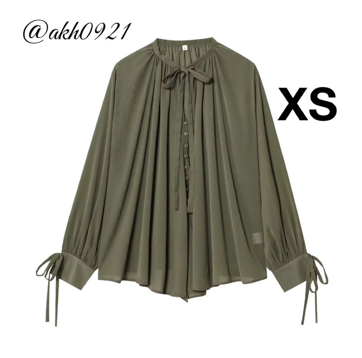 新品未使用★2025 A/W 秋新作★vintage ヴィンテージ レトロ カーキ リボン ブラウス トップス XSサイズ レディース★ZARA 好きな方に拍卖