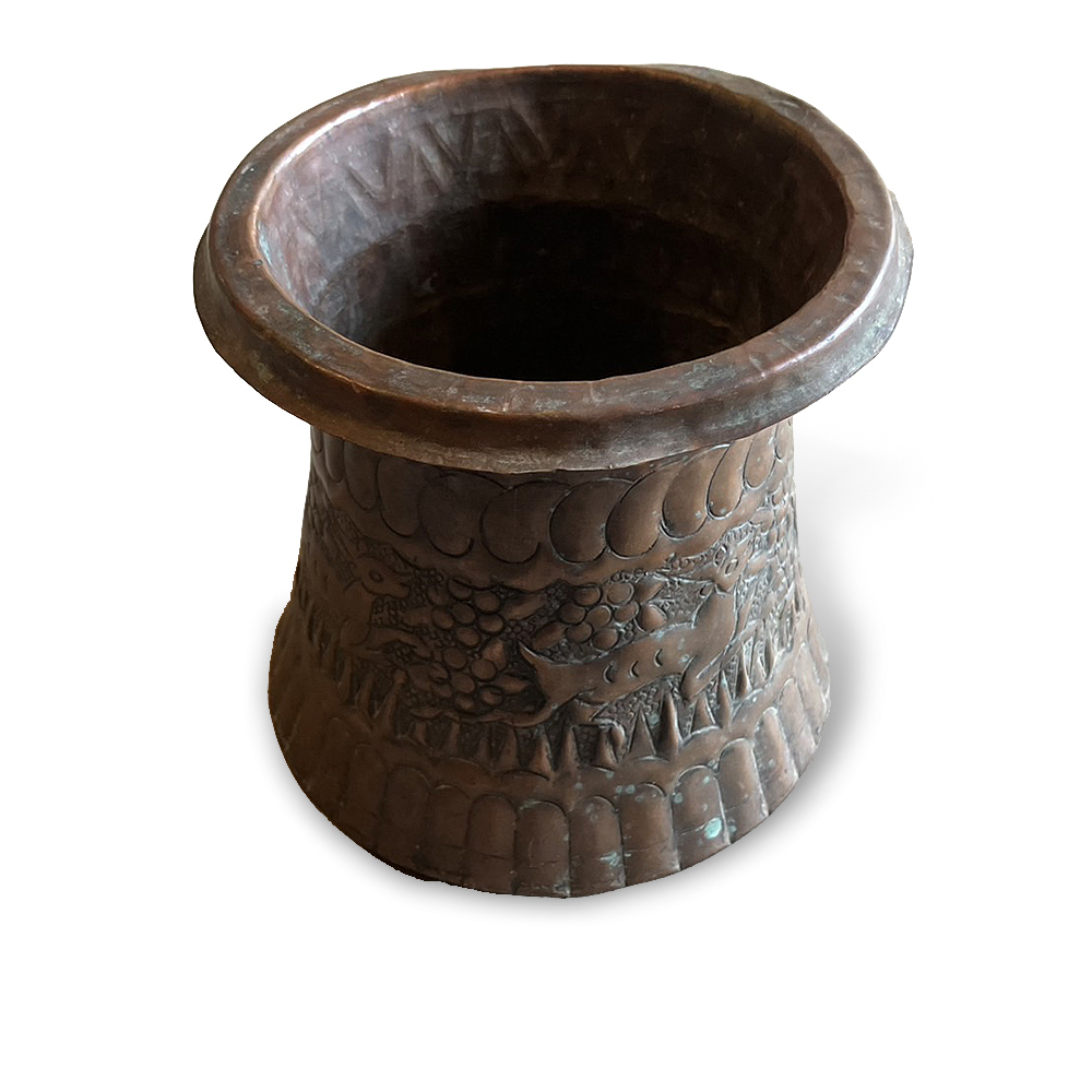 【希少 イスラエル アンティーク銅製 炭入れ】検:ヴィンテージトルコアラビア置物食器ポットバケツインテリアオブジェ拍卖