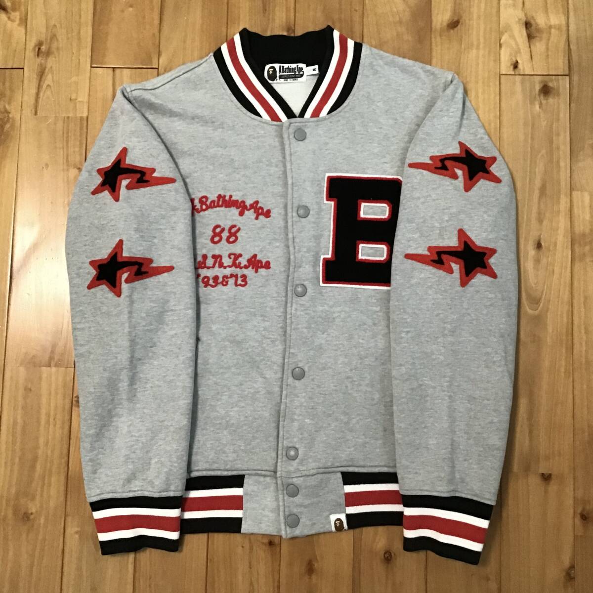 BAPE STA スウェット スタジャン Mサイズ グレー a bathing ape BAPE star sweat varsity jacket エイプ ベイプ アベイシングエイプ y6746拍卖