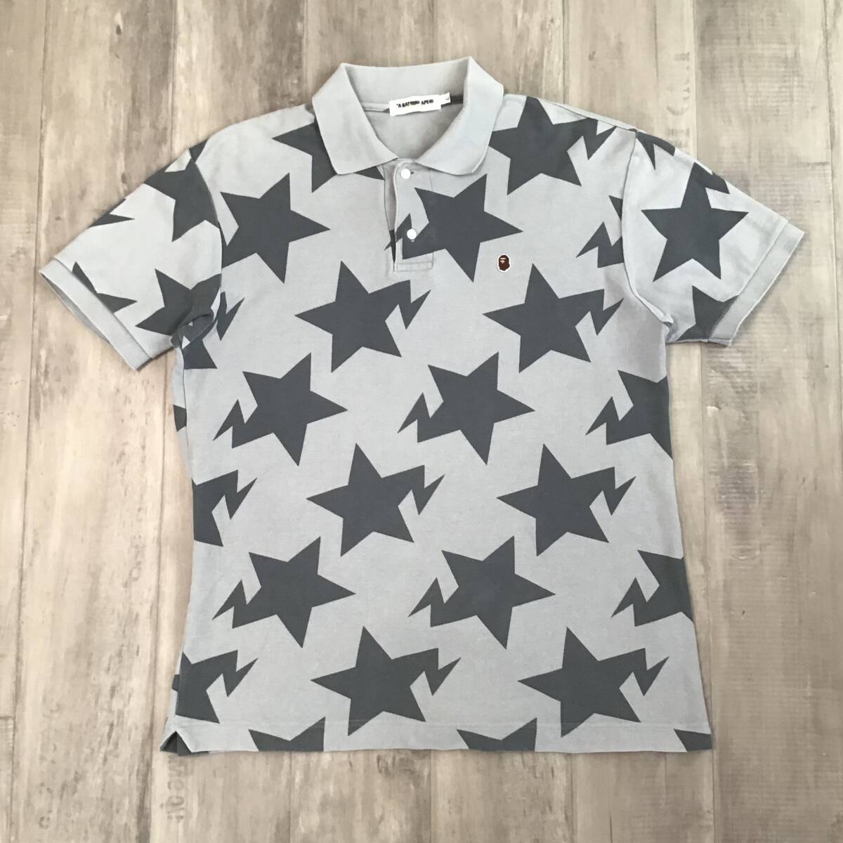 BAPE スター ポロシャツ Lサイズ グレー a bathing ape star BAPE sta エイプ ベイプ アベイシングエイプ NIGO y6746拍卖