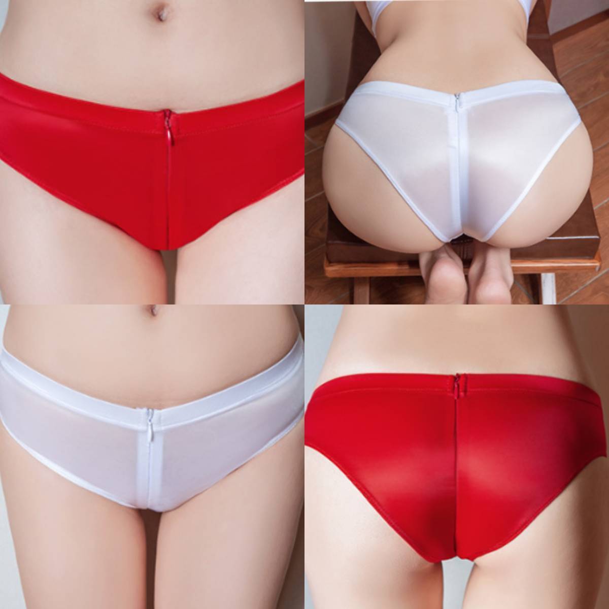 2色セット セクシー レディース ショーツ ランジェリー 下着 パンティー 光沢 コスプレ ファスナー YWQ187拍卖
