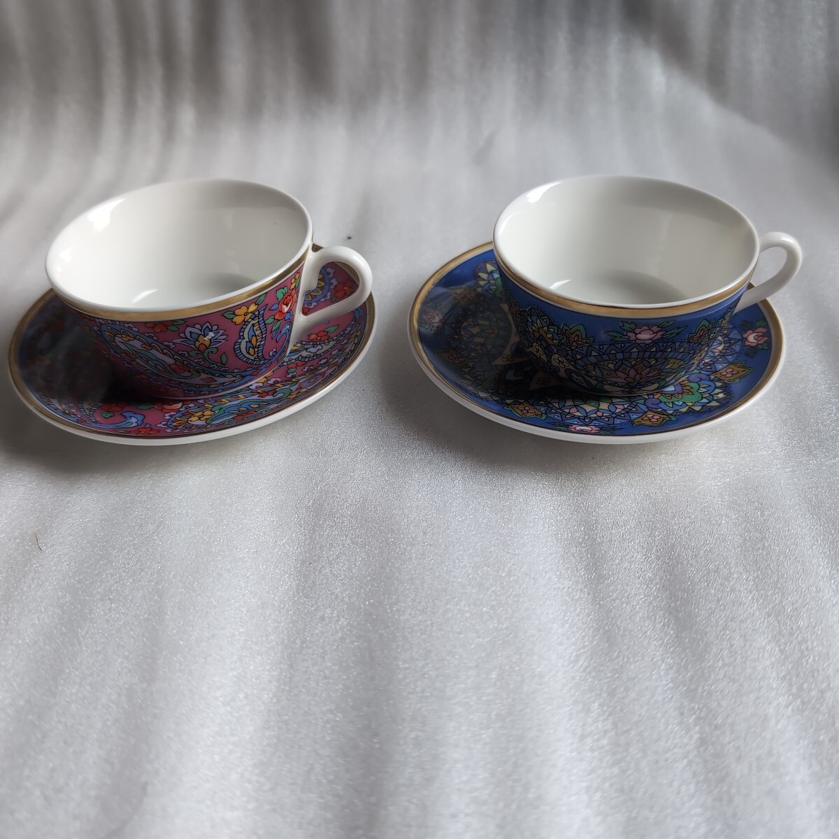 ●未使用品●ナルミ●デミカップ&ソーサ●2客セット●幾何学模様●拍卖