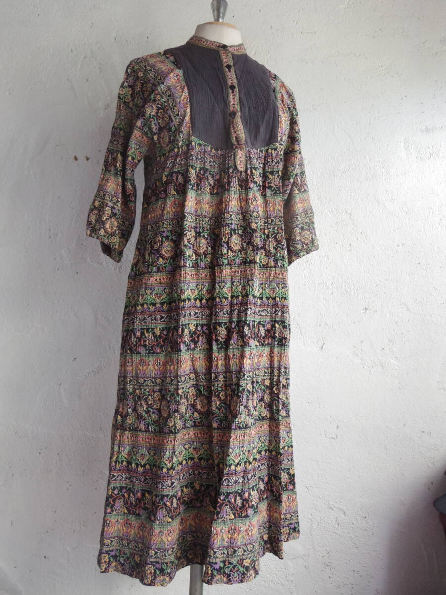 古着♪レトロVintageアンティークオリエンタルワンピ♪昭和レトロワンピース70s60s70年代60年代昭和レトロビンテージクラシカルワンピ拍卖