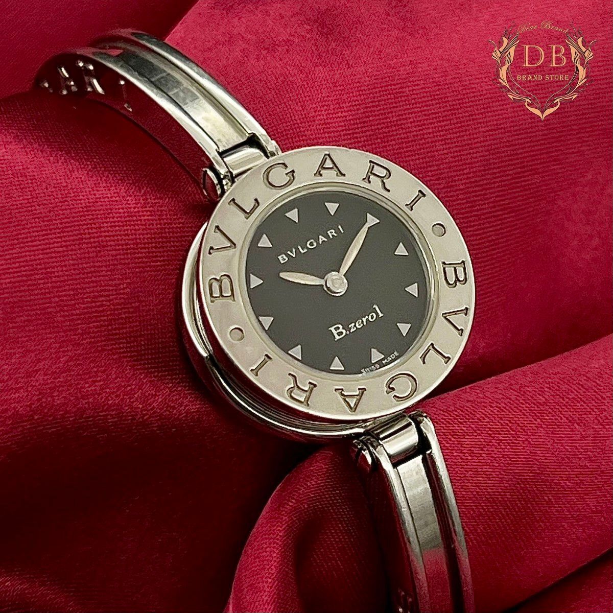 【電池交換済】 ブルガリ ビーゼロワン 黒文字盤 シルバー ブレスレット 円 BVLGARI レディース 腕時計 稼働品 バングル 鑑定済み 美品拍卖