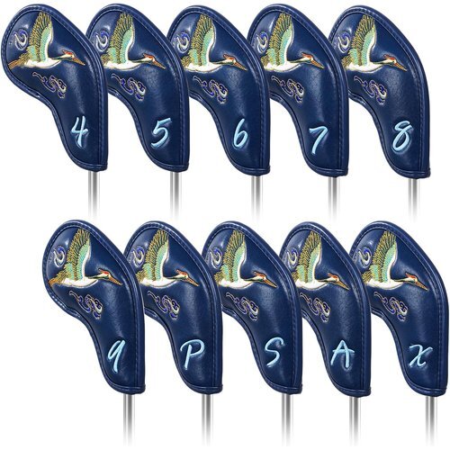 新品 ゴルフアイアンカバー 鶴 青い合成皮革 4-9PASX 10pcs セット クラ ウェッジカバー マグネット 126拍卖