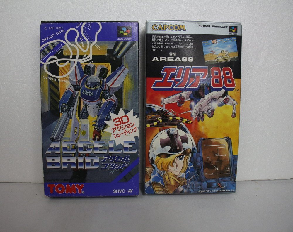 【6P1371】1円スタート スーパーファミコン ゲームソフト 2点まとめ CAPCOM AREA88 エリア88 TOMY アクセルブリット 動作確認済み 現状品拍卖