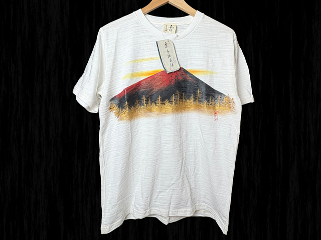 白 Mサイズ 富士山 むかしむかし 半袖Tシャツ 日本製 綿100% 京手描友禅拍卖