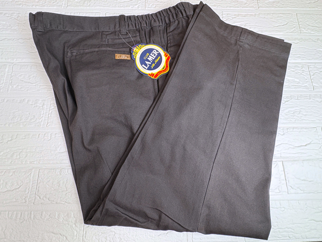 40627-1-nb426 ウエスト100-106cm 股下65cm チャコールグレー系 CLUB LA MER 脇シャーリング ストレッチ チノパンツ 拍卖