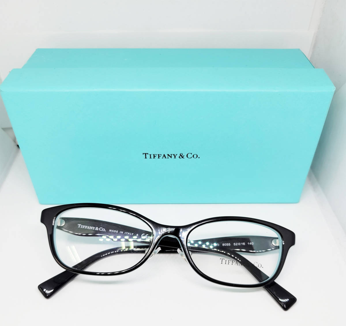 人気 TIFFANY &Co. ティファニー 正規品 メガネフレーム TF2187D-8055 ブラック 黒 ティファニーブルー 度付き加工可 箱付き オーバル拍卖