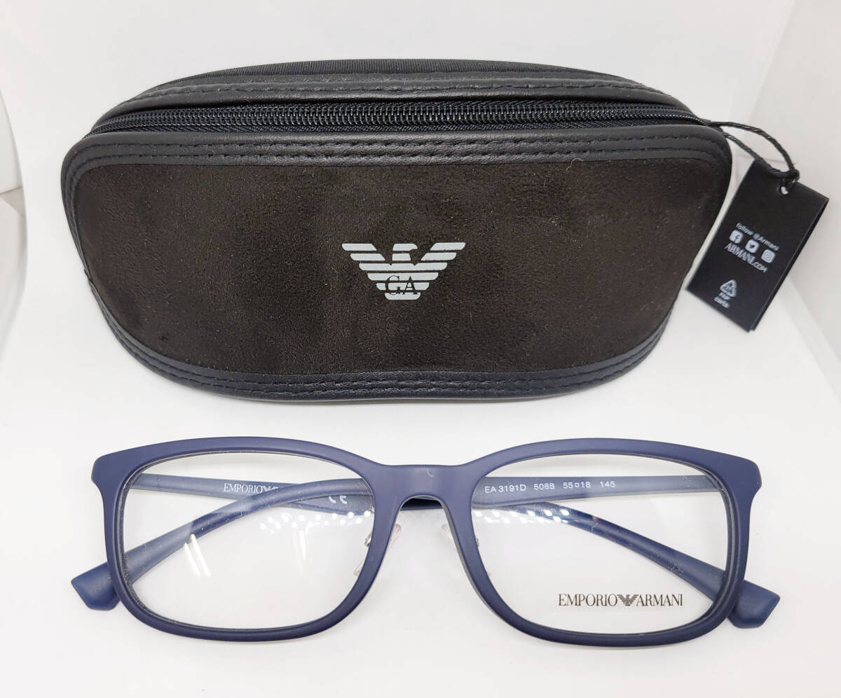 値下 EMPORIO ARMANI エンポリオアルマーニ 正規品 メガネフレーム EA3191D-5088 55□18 マットネイビー スクエア メンズ レンズ交換可拍卖