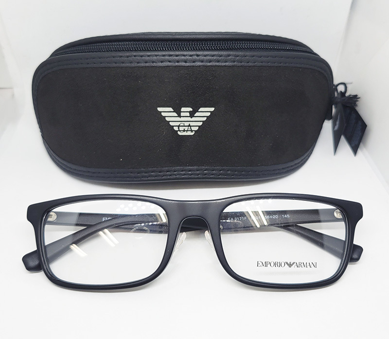 EMPORIO ARMANI エンポリオアルマーニ 正規品 メガネフレーム EA3171F-5001 56□20 マットブラック×レッド スクエア メンズ レンズ交換可拍卖
