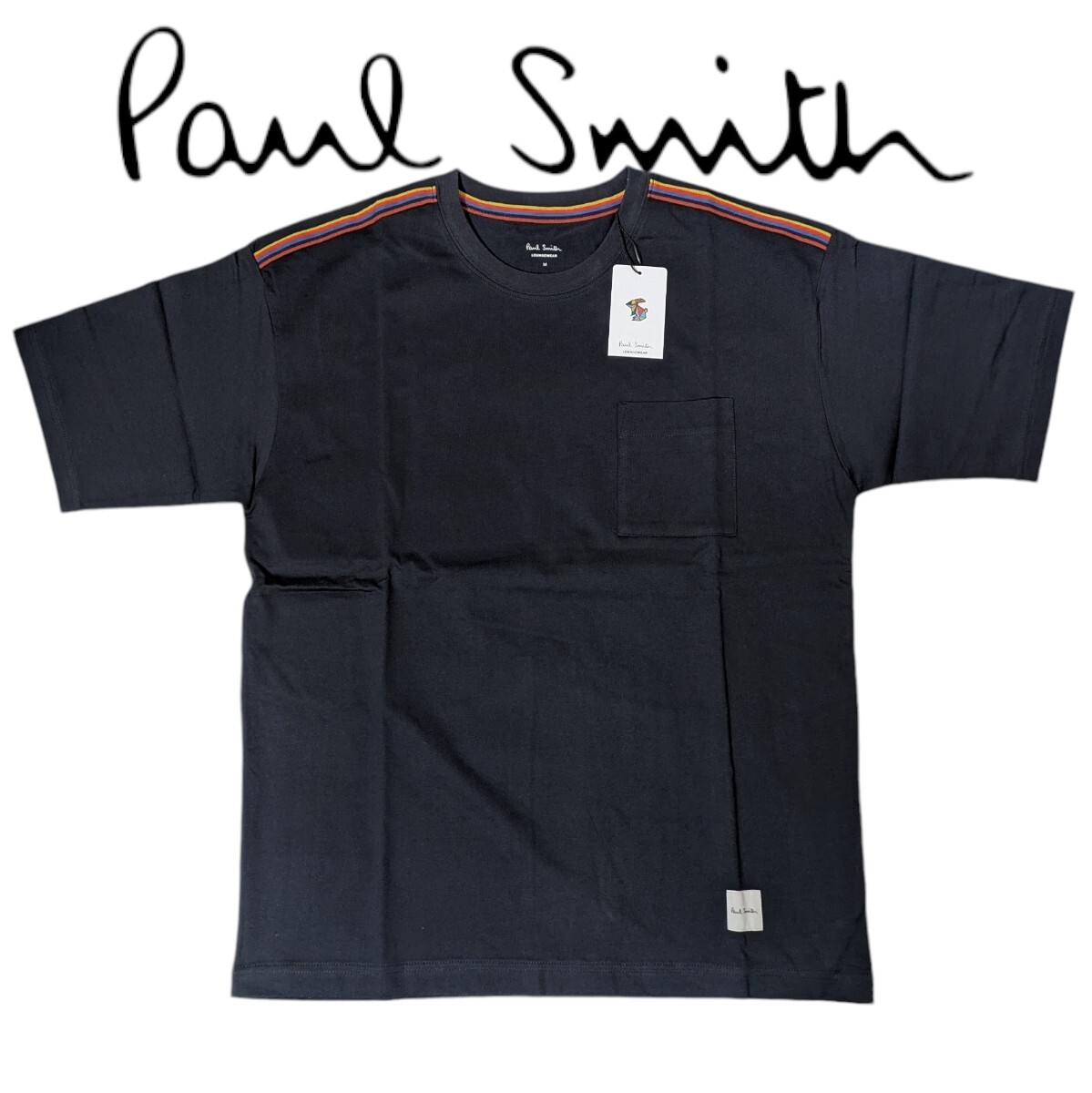 新品 ポールスミス Paul Smith 半袖 Tシャツ L アーティストストライプ ラウンジウェア ネイビー メンズ 夏拍卖