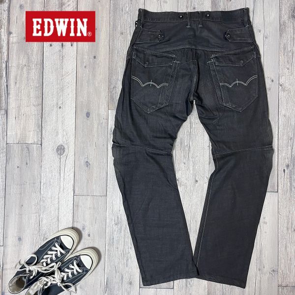 ☆EDWIN エドウィン☆EF2503 E-FUNCTION ストレッチ USED加工 立体裁断 ブラック デニム W34 S2400拍卖