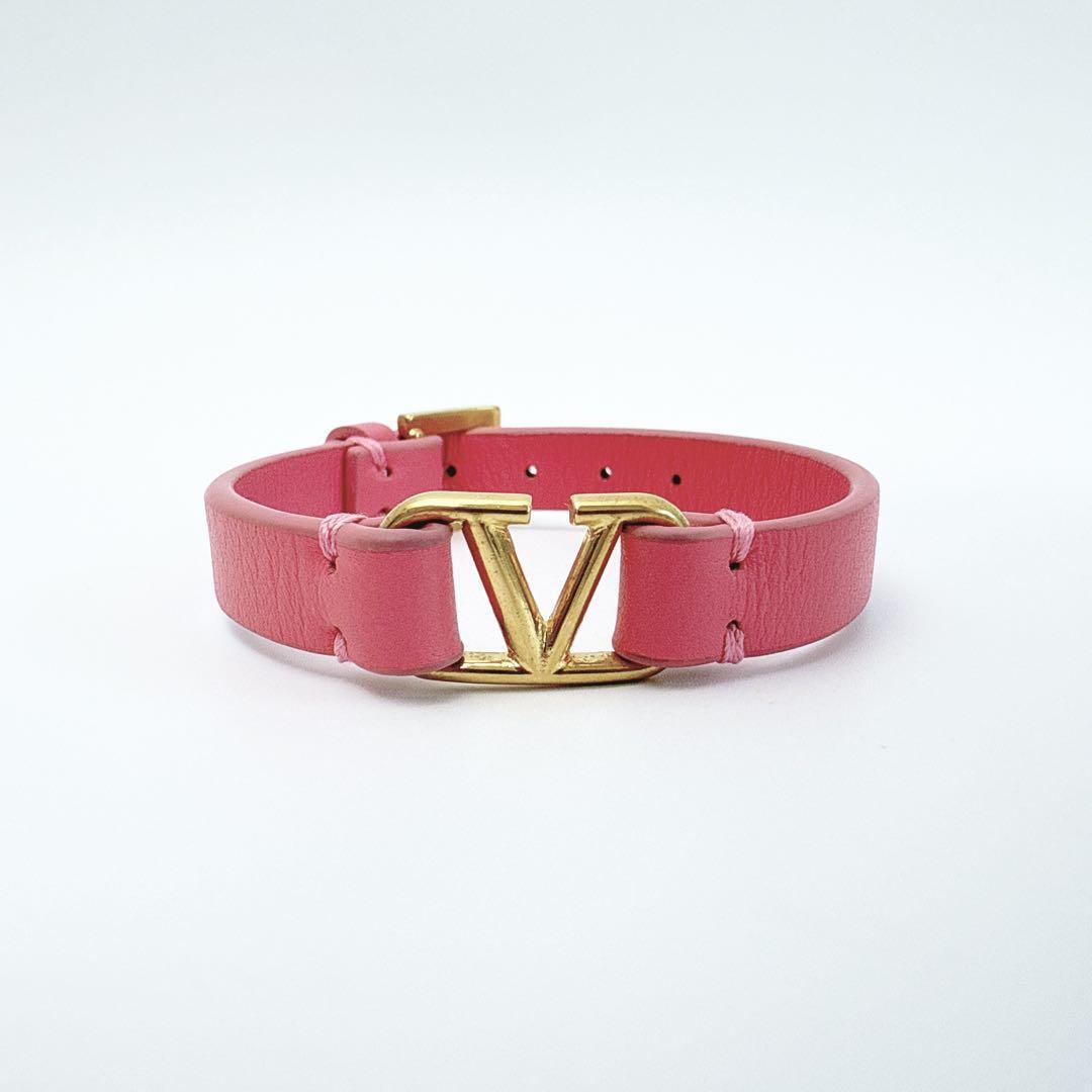 ヴァレンティノ ガラヴァーニ レザーブレスレット Vロゴ ボールドエディション ピンク ゴールド 極美品拍卖