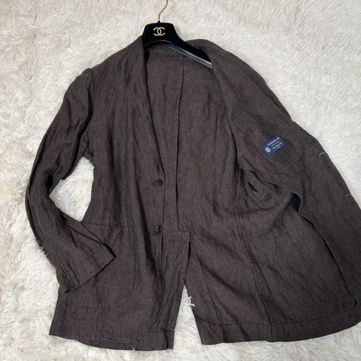 美品!L相当【Tomorrowland トゥモローランド】ピルグリム PILGRIM テーラードジャケットリネン100 アンコン メンズ ビジネス ソンドリオ社拍卖