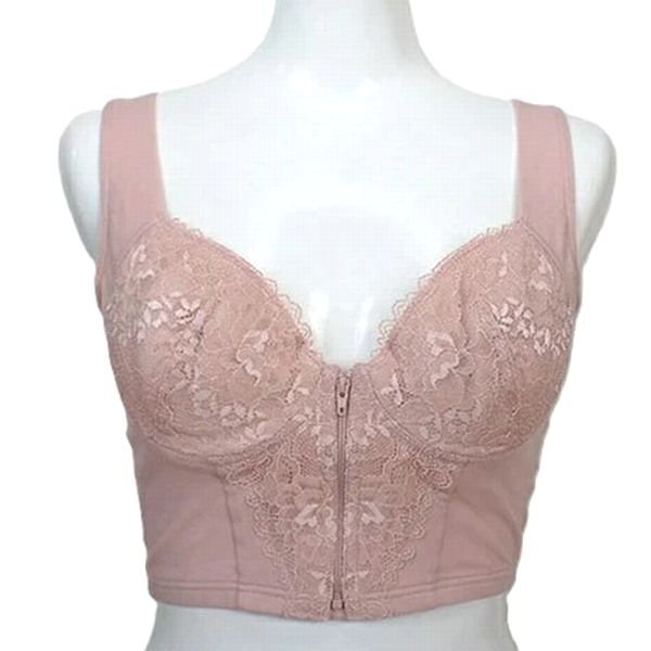 前開ロング丈 A80 綿ストレッチ脇高背中すっきり 肩ラクブラジャー ローズ拍卖