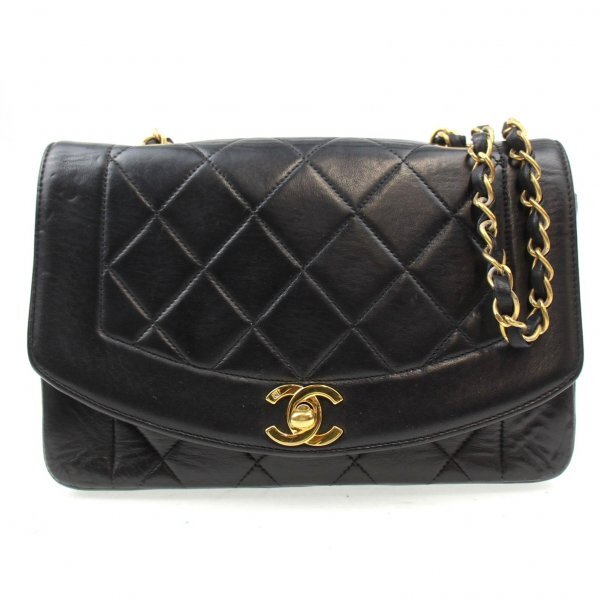 ◆ 1円 ~ CHANEL / シャネル マトラッセ 22 ダイアナ チェーンショルダバッグ ラムスキン ブラック系 ゴールド金具 ヴィンテージ 155981拍卖