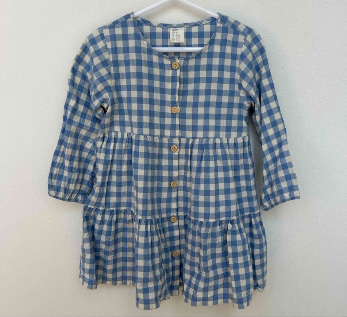 女の子 海外製 H&M ブルーチェック ワンピース サイズ90 ワンピース キッズ 女児 ガールズ ブルー チェックワンピース 前ボタン チェ拍卖