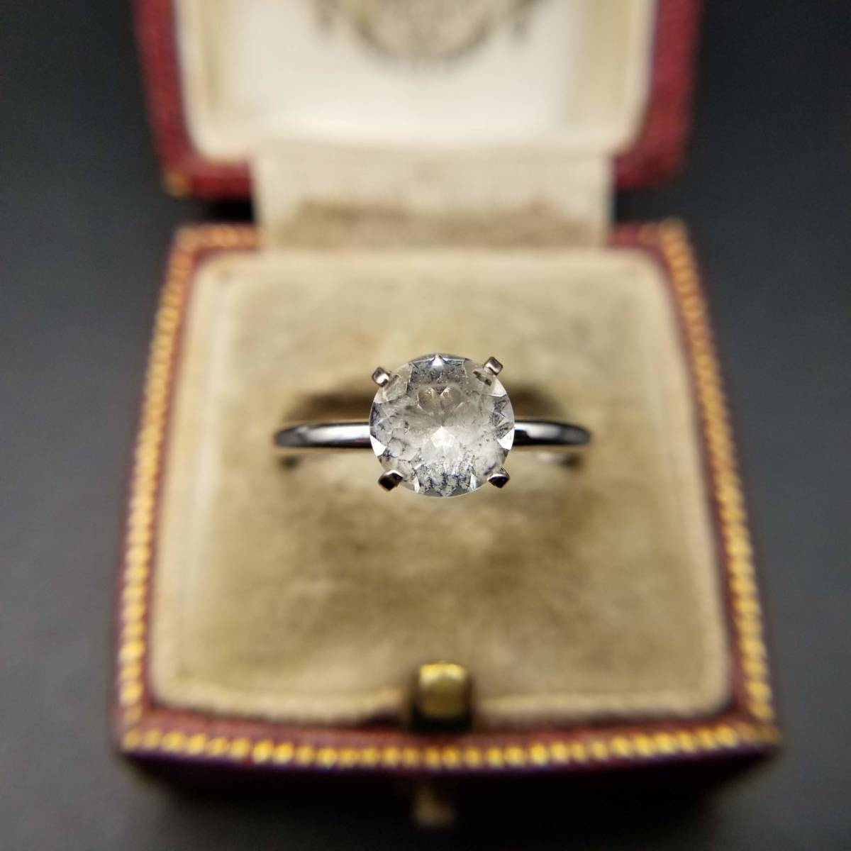 クリアラインストーン 一粒 ソリテール ヴィンテージ リング 指輪 シルバートーン コスチュームジュエリー YNR⑦拍卖