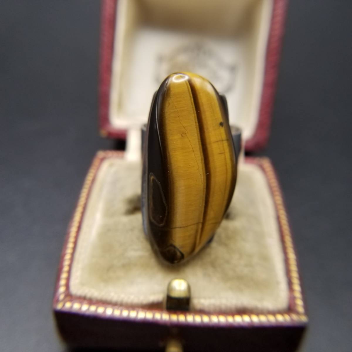 タイガーアイカラー ストーン 楕円型 幅広 フリー ビッグシルエット レトロ リング 指輪 ジュエリー 輸入 10Y-I拍卖