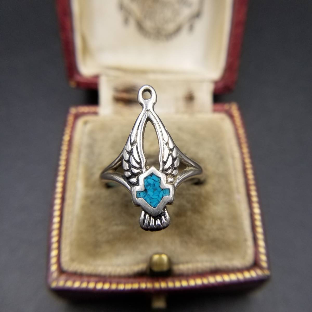 メキシカン ヴィンテージ リング 鳥 モチーフ ターコイズブルー クラッシュ ストーン インレイ 指輪 ジュエリー 輸入 10Y-I拍卖