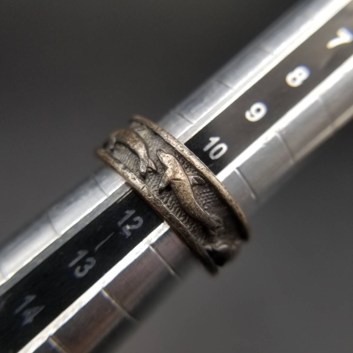 SC イルカ モチーフ 彫刻 エタニティ ヴィンテージ バンドリング スターリングシルバー リング 5.4g 銀 指輪 海の生き物 10Y-P拍卖