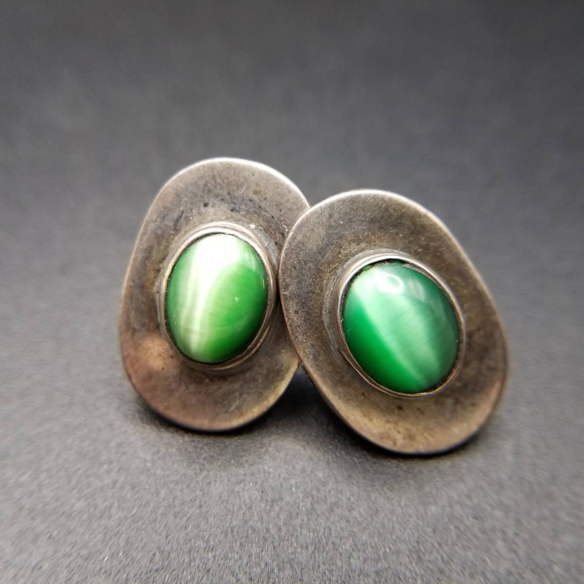 メキシコ TAXCO タスコ エメラルドグリーン オーバル デザイン 925 ヴィンテージ シルバー ピアス イヤリング ジュエリー 輸入 Y11-G拍卖