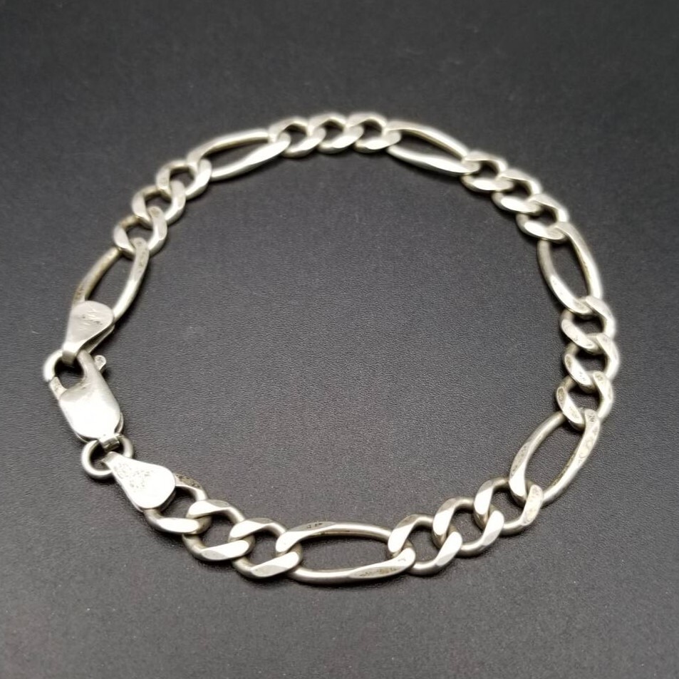 イタリア製 シンプル フィガロチェーン 925 シルバー ヴィンテージ ブレスレット 英国 Sheffield Convention マーク ユニセックス Y23-D拍卖