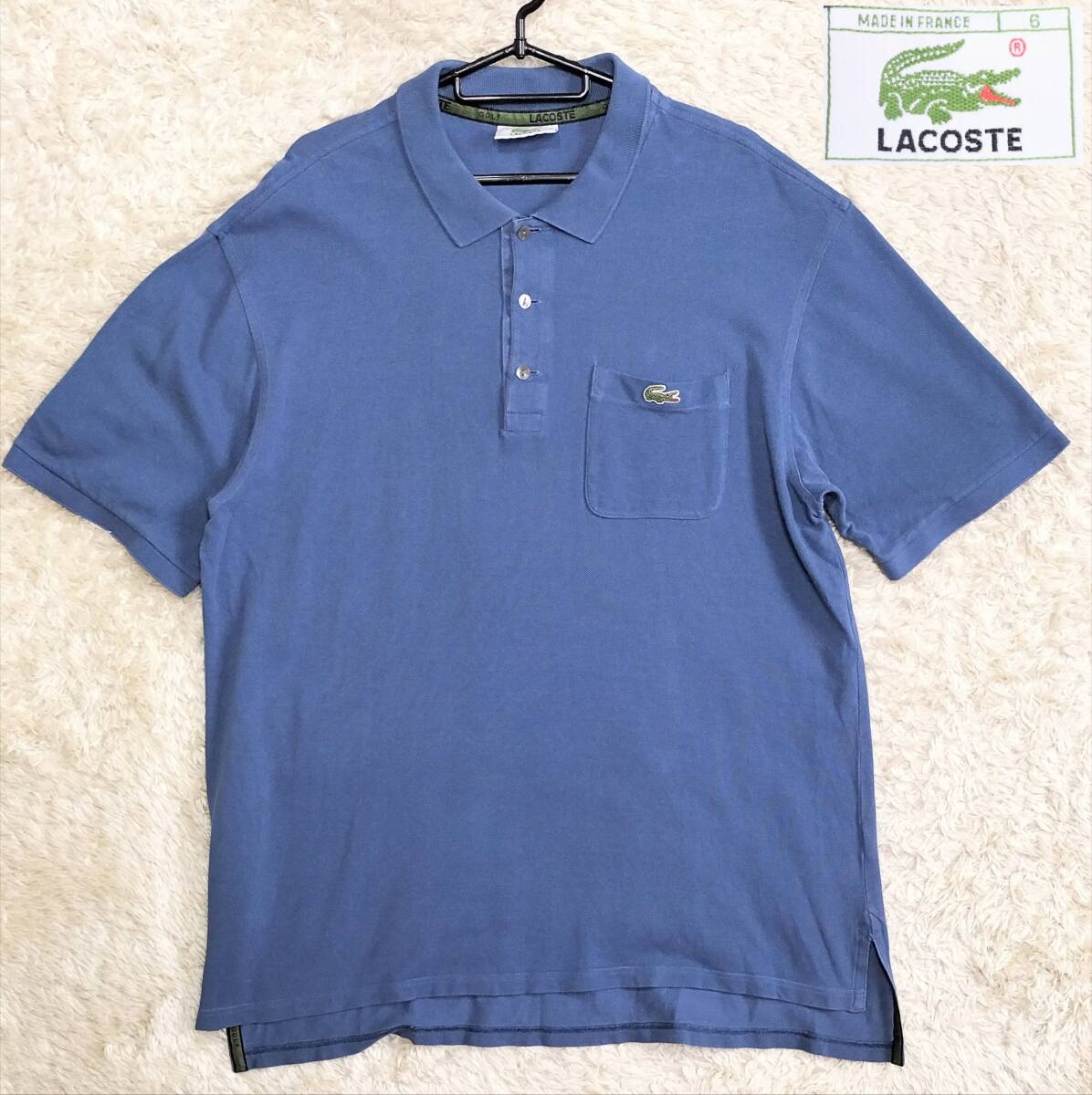 【フランス製☆ディバンレイ社/ヴィンテージ】大きいサイズ6 LACOSTE 半袖鹿の子ポロシャツ/青系●5191L★ラコステ (6121)拍卖