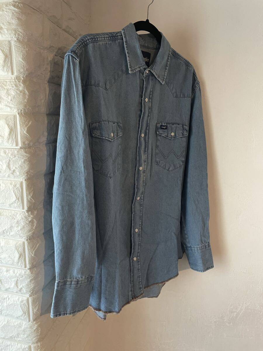 US製 90s ラングラー デニム シャツ インディゴ 長袖 アメカジ ウエスタン 検)ヴィンテージ USA us army リーバイス old 70s拍卖