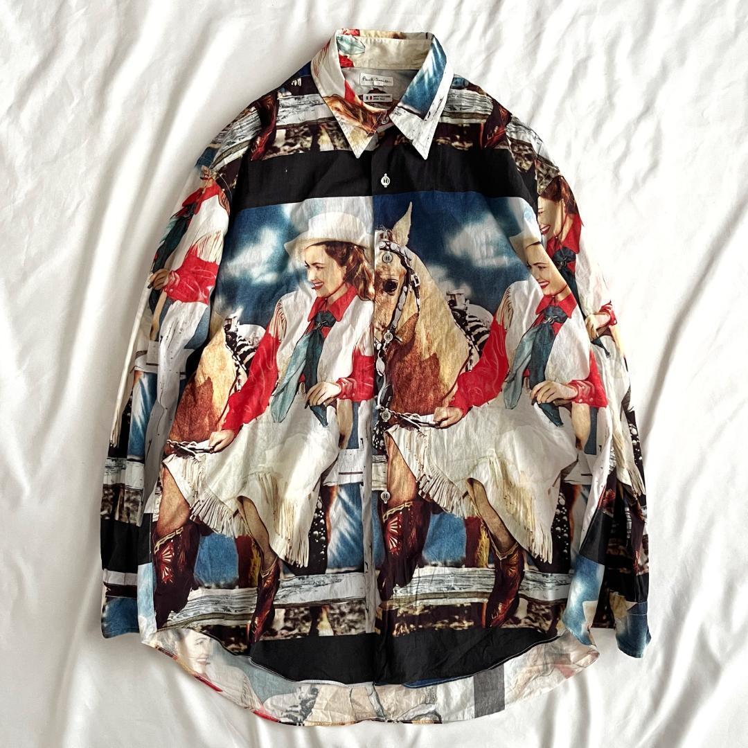 ■1円〜 <美品・希少!!>■Paul Smith LONDON ポールスミス 総柄シャツ ヴィンテージ 長袖シャツ 綿100% マルチカラー L 管:2507072拍卖