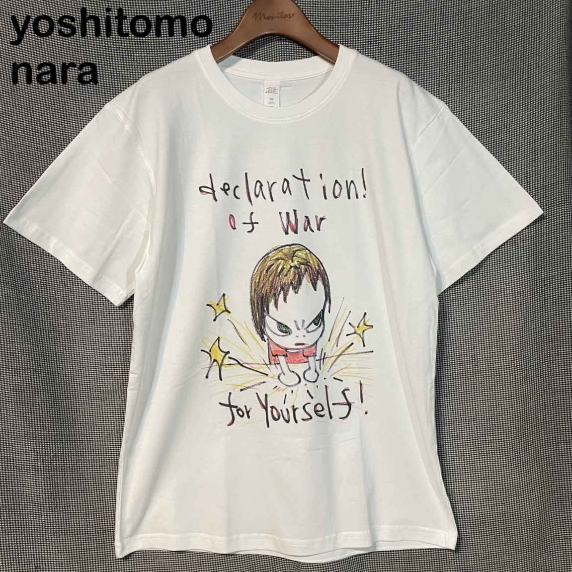 【sizeM/L】奈良美智 宣戦布告 イラスト 半袖 Tシャツ nara yoshitomo アート ロック 染み込みプリント declaration! of War for Yourself拍卖