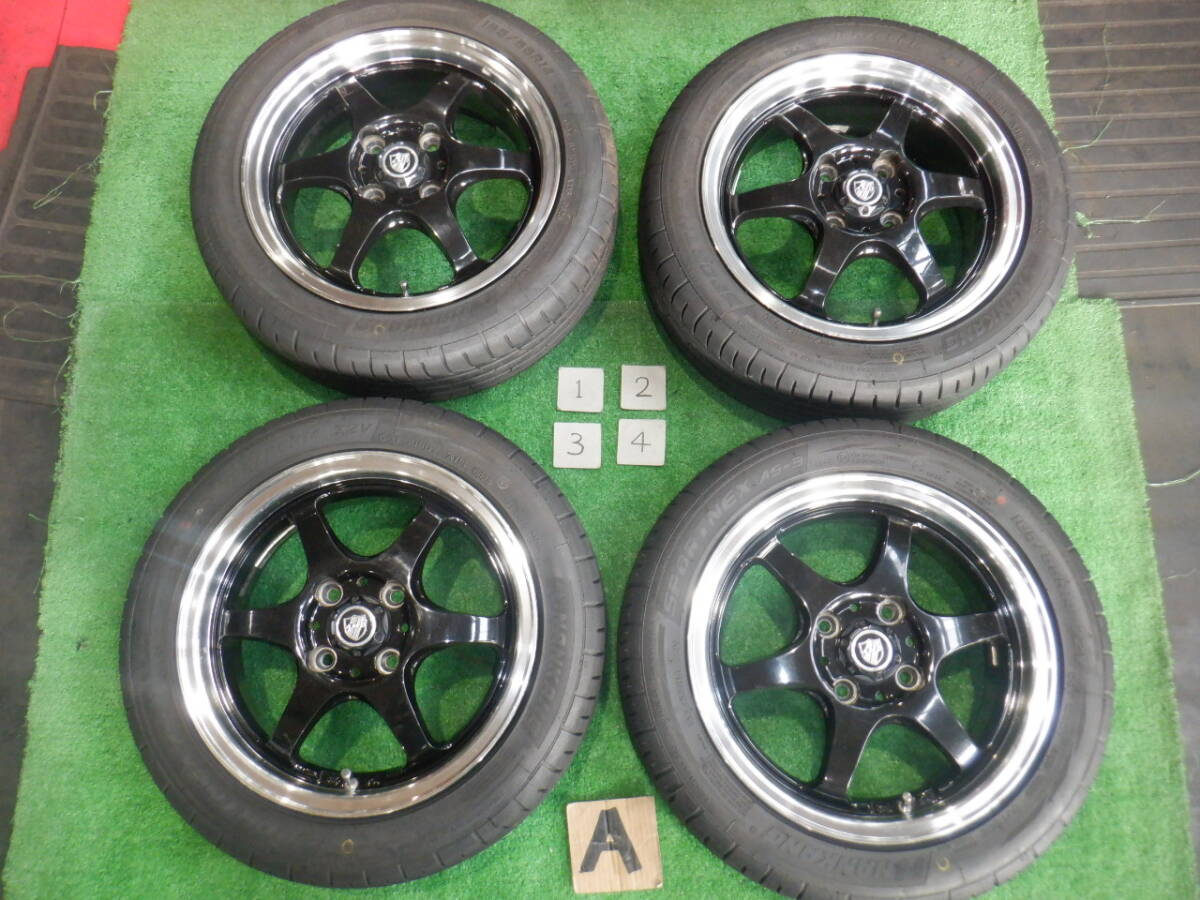 ★ AMD アルミホイール 4本セット 14x5J ブラック 4H PCD100 +42 ハブ径67mm タイヤ付 NANKANG SPORTNEX AS-3 165/55R14 ★ 4梱包発送 ★拍卖