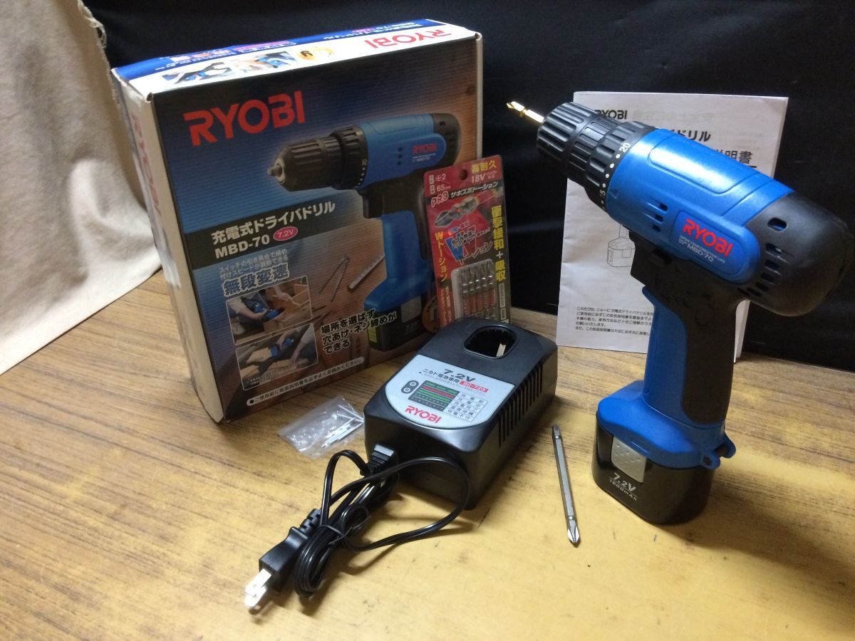 FF2025 RYOBI 充電式ドライバドリル MBD-70 回転数430rpm 7.2V 無断変速 正・逆転両用 キーレス 動作確認済/80拍卖