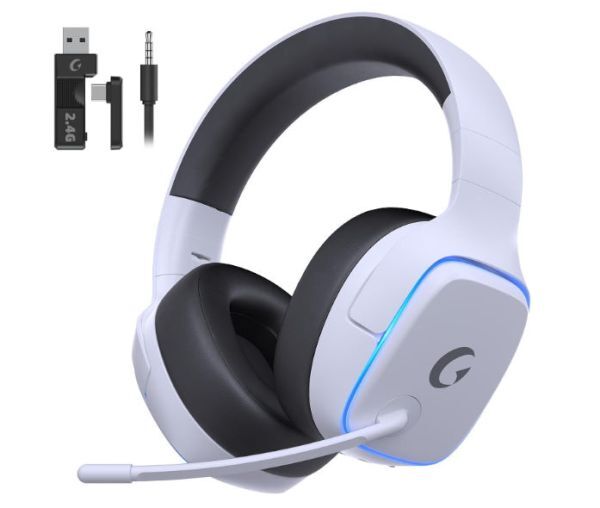 【送料無料】ゲーミングヘッドセット パールホワイト 2.4G USB/Type-cアダプター/Bluetooth 5.3/有線 4WAY接続拍卖