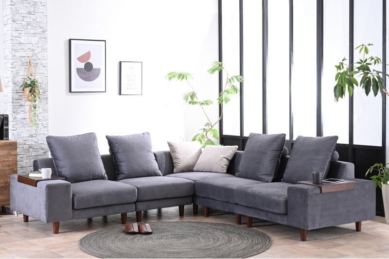 新品 一時撥水 傷に強い ファブリック張り コーナーソファー ダークグレー 5点セット リビングソファ 応接 L字型 DGY 布製:ST11-48U-ZQ拍卖