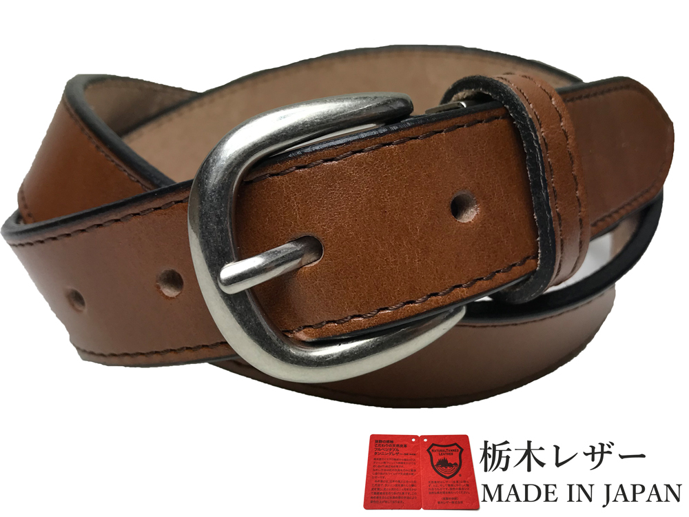 新品 栃木レザーベルト 本革 牛革 メンズ レディース 茶 国産 日本製 レザー カジュアル 紳士 通勤 シンプル 同色ステッチ 30mm W030DB拍卖