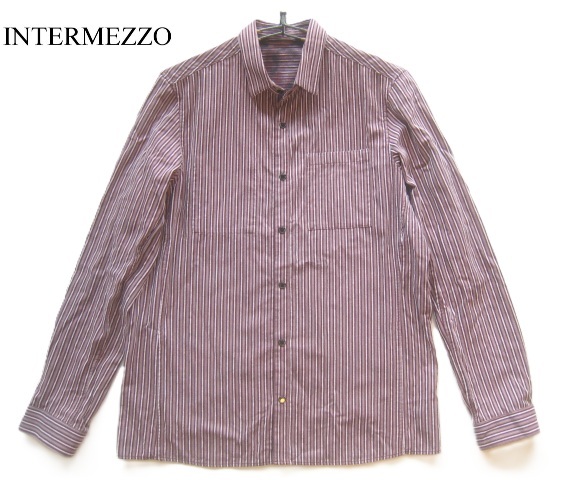 美品!!インターメッツォ INTERMEZZO*リバーシブル ストライプ柄コットンシャツ L ワイン×白×黒 ダーバン D'URBAN拍卖