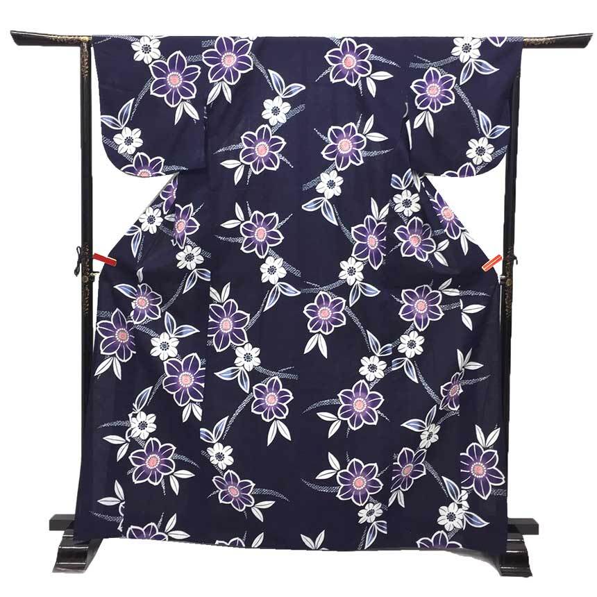 京やI561 ワンランク上の浴衣 高級浴衣 本格浴衣 綿 藍色 紺 本藍染 鉄線 身丈163cm以上 木綿の浴衣 手縫い仕立て拍卖