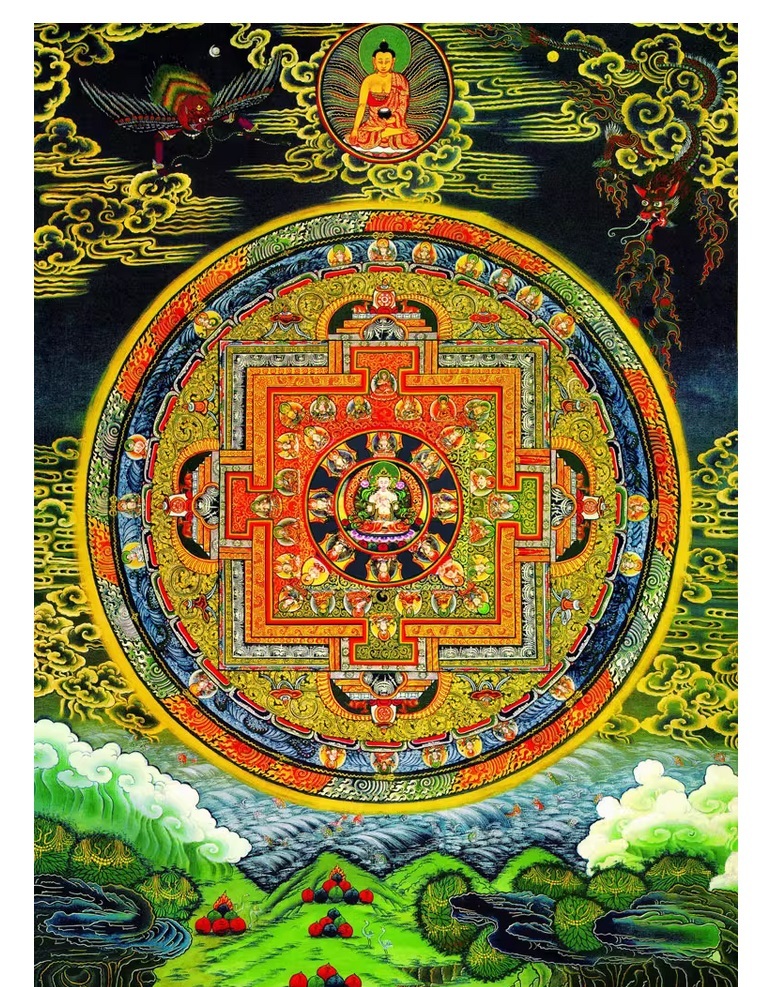 チベット仏教 仏画 A3サイズ: 297×420mm 尊聖普隆佛閣 曼荼羅拍卖