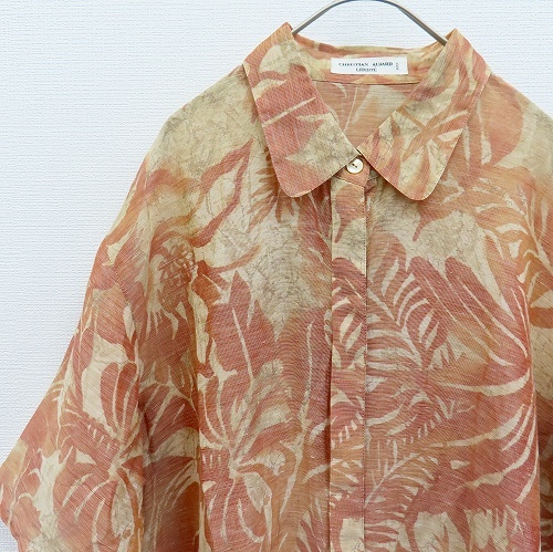 クリスチャンオジャール CHRITIANAUJARD シャツ ブラウス 半袖 シースルー 総柄 リネン混 s930390拍卖
