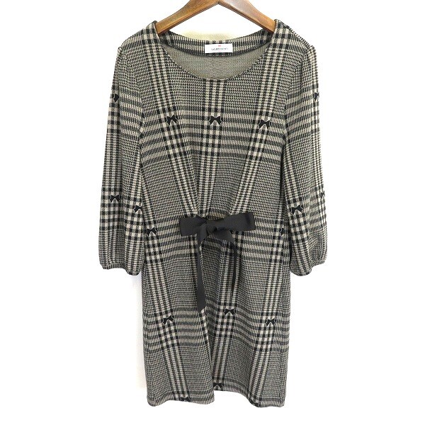 #a ギャラリービスコンティ GALLERY VISCONTI チュニック 2 黒 ベージュ グレンチェック リボン柄 ワンピース リボン 936199 k01拍卖