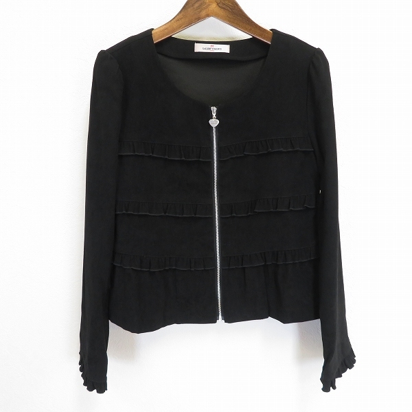 #a ギャラリービスコンティ GALLERY VISCONTI ジャケット ブルゾン 2 黒 ブラック ジップアップ フリル ハート ノーカラー 920633 k01拍卖