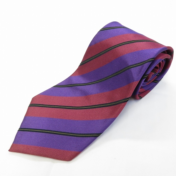 #ae ポール・スミス PaulSmith ネクタイ 紫系 黒 黄色 レジメンタル 光沢 シルク メンズ 938612 k01拍卖
