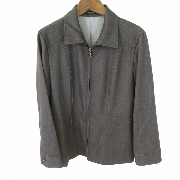 #a レリアン Leilian ジャケット 9 茶系 デニム調 ダブルジップ 長袖 日本製 946065 k01拍卖