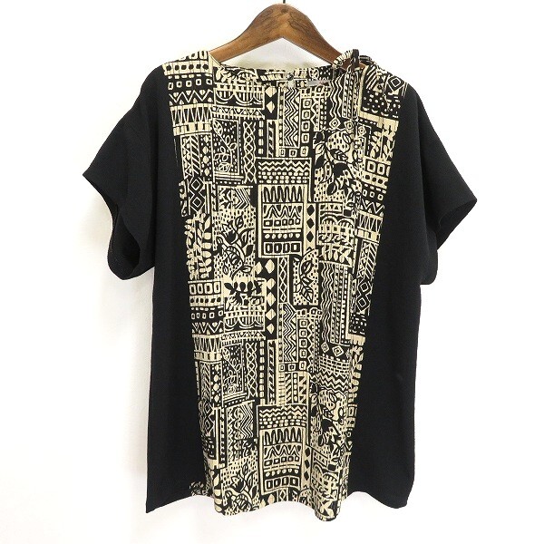 #s 詩仙堂 ヒトシタムラ シセンドウ 半袖 カットソー 黒 ベージュ 総柄 和柄 和風 ちりめん 縮緬 リボン チュニック 日本製 950942 k01拍卖