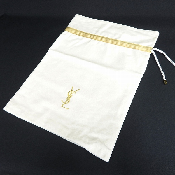 #ae イヴサンローラン YVES SAINT LAURENT YSL 巾着 オフホワイト 金 カサンドラ ロゴ刺繍 キャンバス 巾着袋 940660 k01拍卖