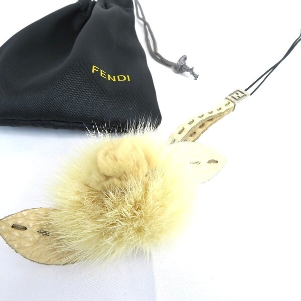 #ae フェンディ FENDI 携帯 ストラップ ベージュ オフホワイト レザー ファー 花 FF ロゴ キーホルダー 袋付き レディース 811790 k01拍卖